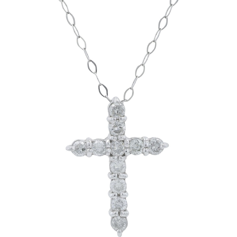 Platinum Diamond Cross Pendant with Pavé Set Round Diamonds - 0.50 Carat Total Diamond Weight on an 18-Inch Chain