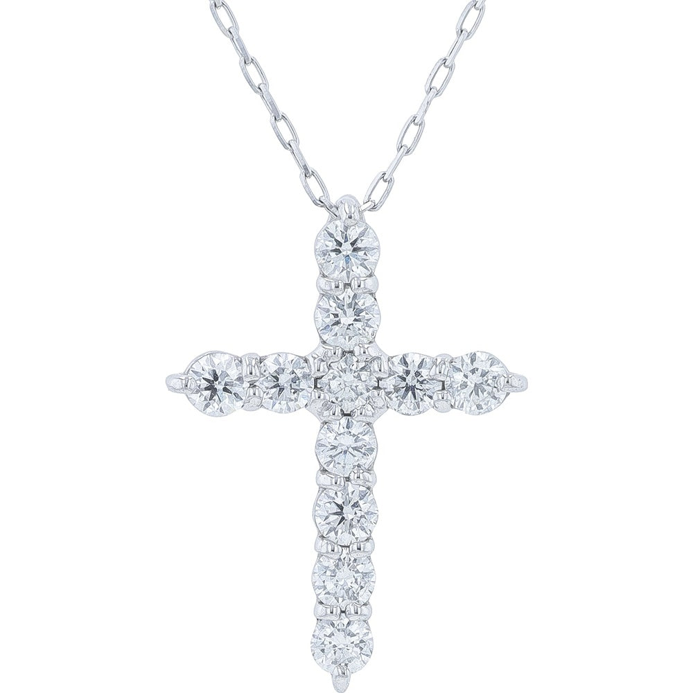 Platinum Diamond Cross Pendant with Prong-Set Round Brilliant Diamonds - 0.30 Carat Total Diamond Weight