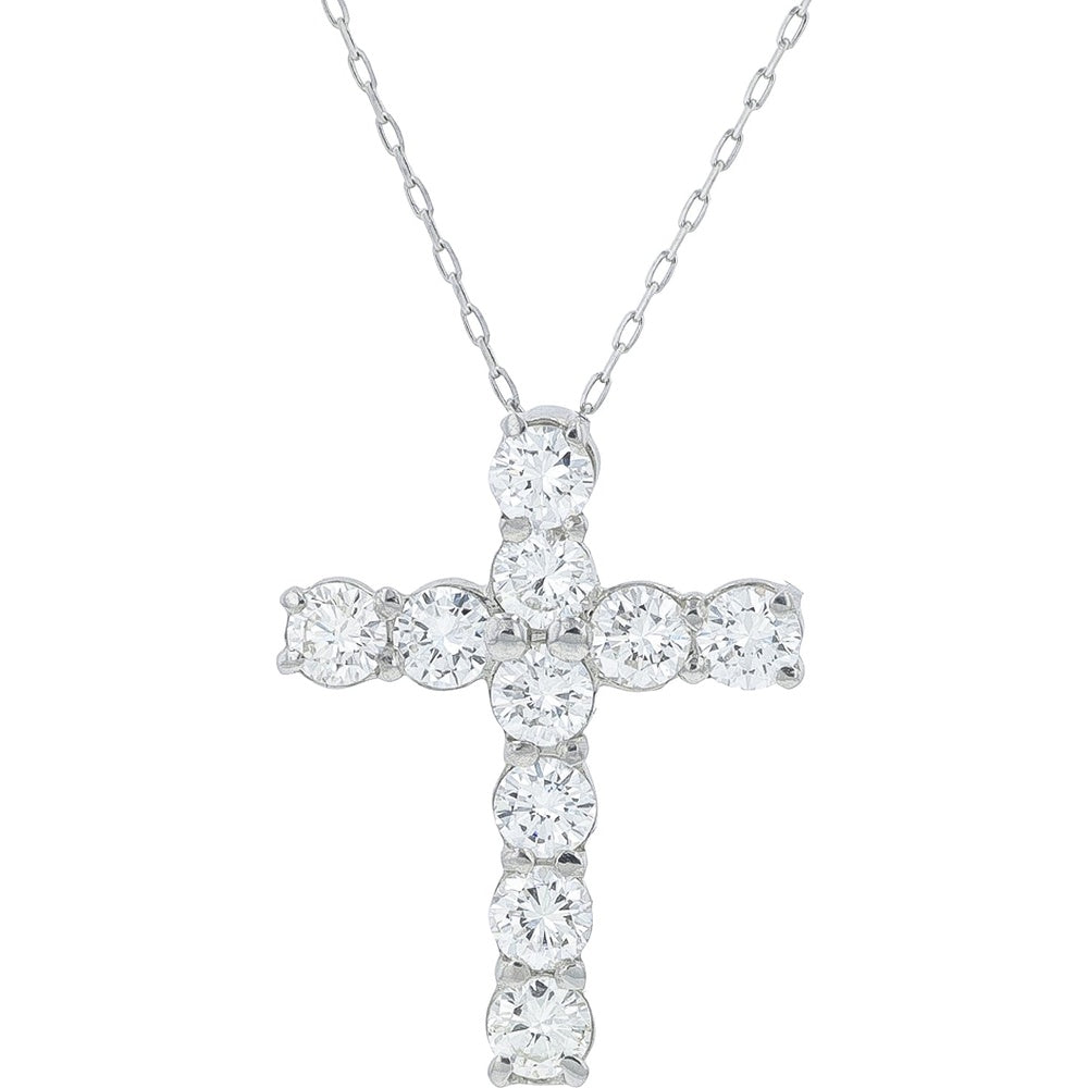Platinum Diamond Cross Pendant with Prong-Set Round Brilliant Diamonds - 1.00 Carat Total Diamond Weight