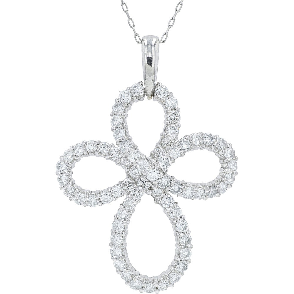 Platinum Diamond Cross Pendant with Prong-Set Round Diamonds - 1.02 Carat Total Diamond Weight
