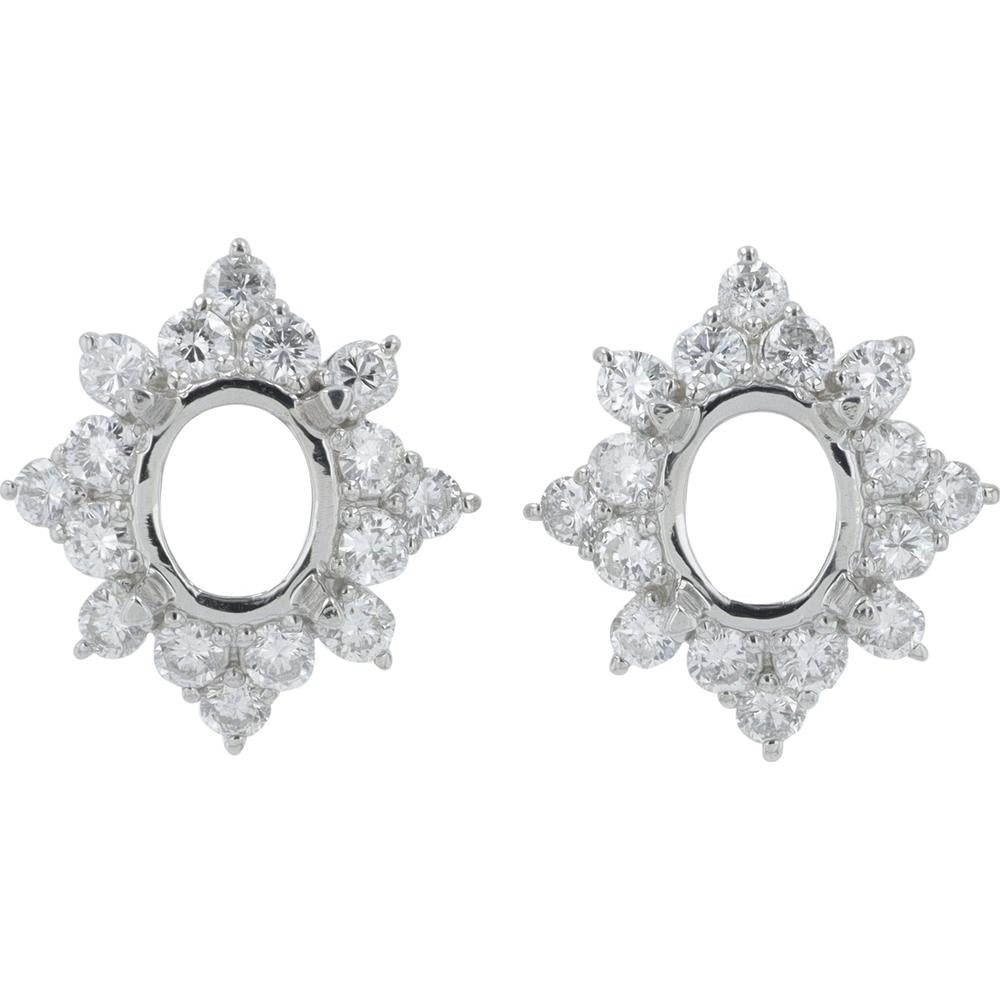 Platinum Diamond Halo Earring Semi-Mounts with 0.72 Carats Total Weight