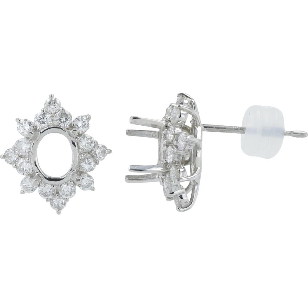Platinum Diamond Halo Earring Semi-Mounts with 0.72 Carats Total Weight