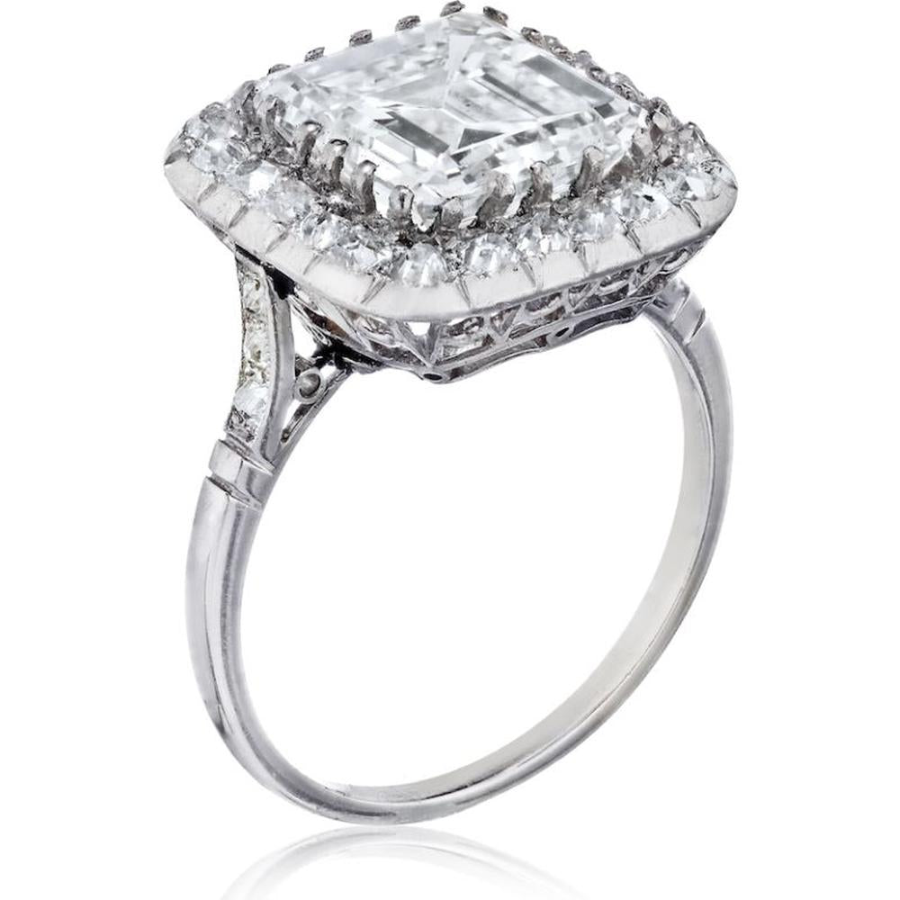 Platinum Diamond Ring with 4.02 Carat Square Cut GIA Certified Diamond - G/VVS1 Clarity, Antique Mounting