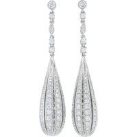 Platinum Drop Earrings with Pavé-Set Round Diamonds - 5.36 Carat Total Diamond Weight