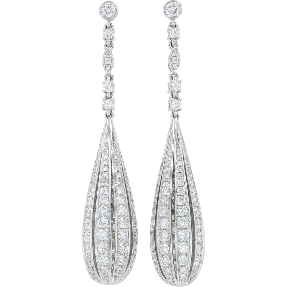 Platinum Drop Earrings with Pavé-Set Round Diamonds - 5.36 Carat Total Diamond Weight