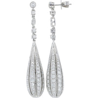 Platinum Drop Earrings with Pavé-Set Round Diamonds - 5.36 Carat Total Diamond Weight