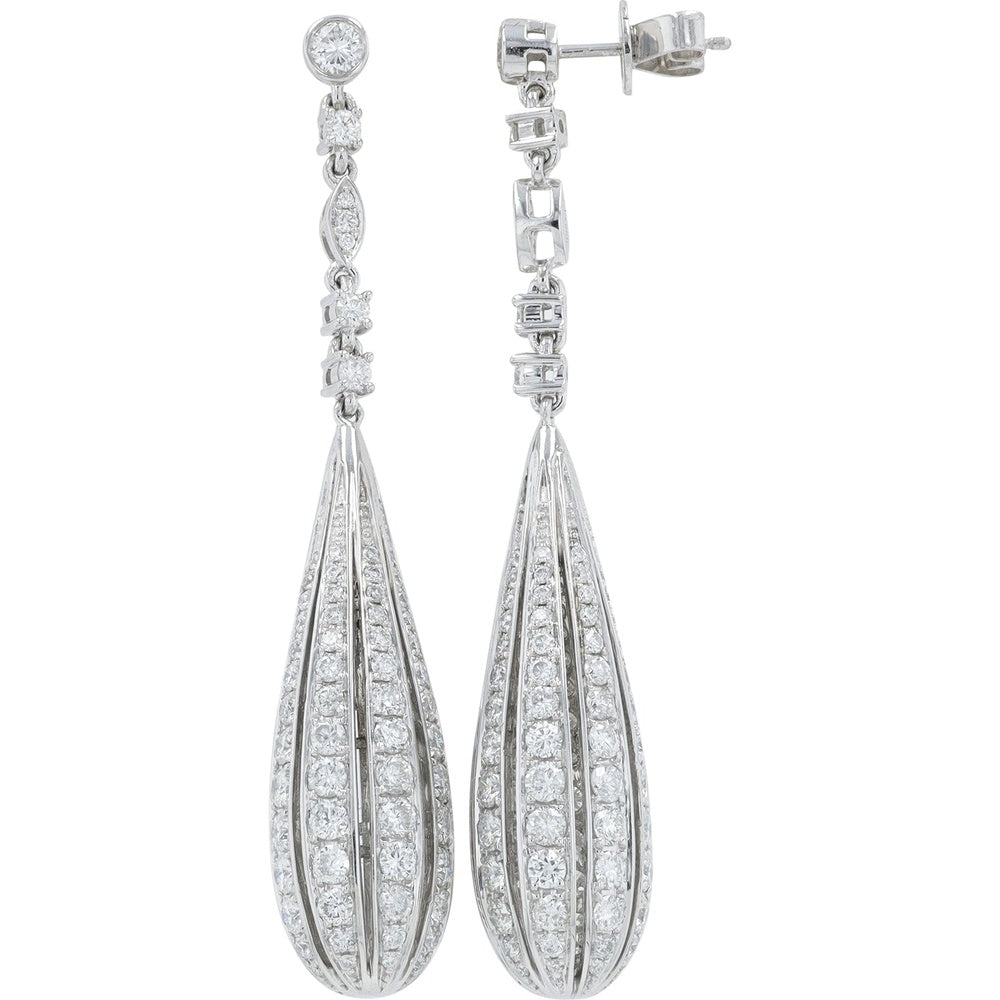 Platinum Drop Earrings with Pavé-Set Round Diamonds - 5.36 Carat Total Diamond Weight
