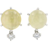 Platinum Drop Earrings with Round Cat's Eye Chrysoberyl and Diamond Accents - 8.68 Carat Total Gem Weight