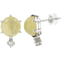 Platinum Drop Earrings with Round Cat's Eye Chrysoberyl and Diamond Accents - 8.68 Carat Total Gem Weight