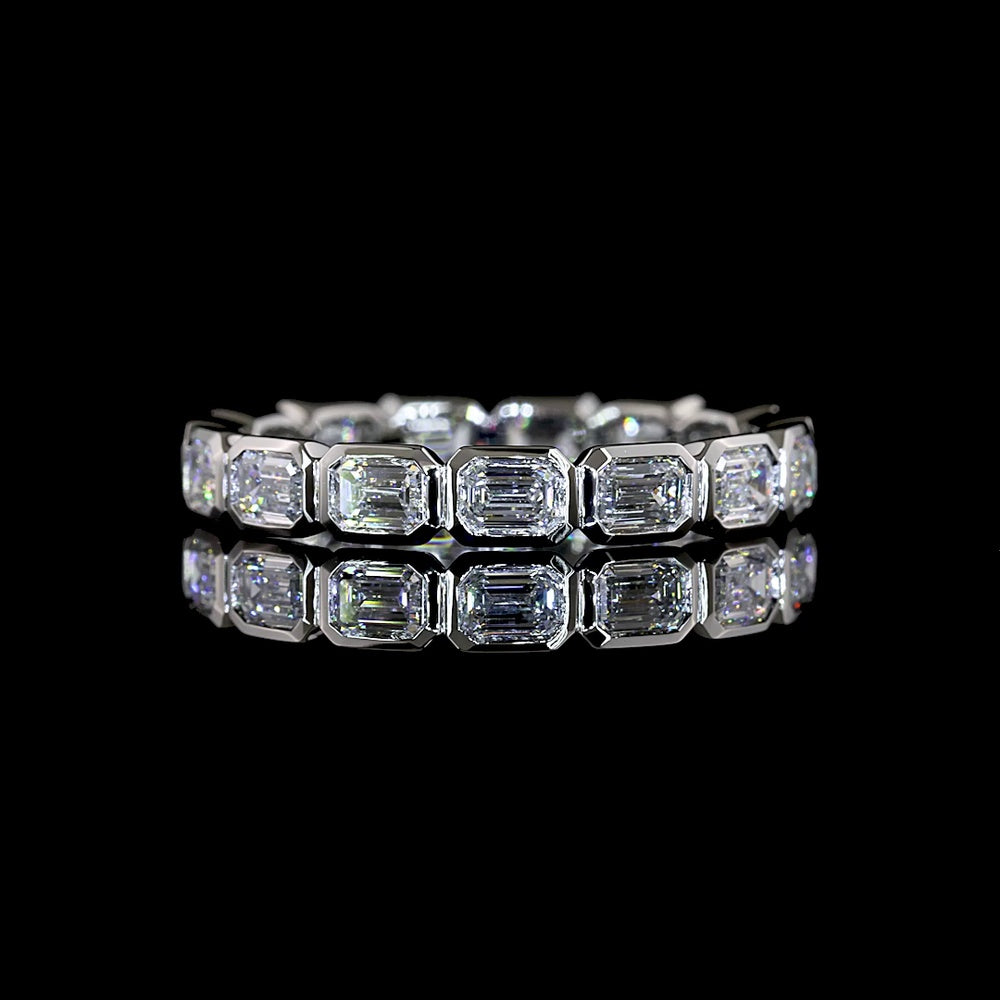 Platinum East-West Bezel Set Emerald Cut Lab Diamond Eternity Band - 1.52 Carat Total Weight, 15 Stones - Covaloro Fine Jewelry