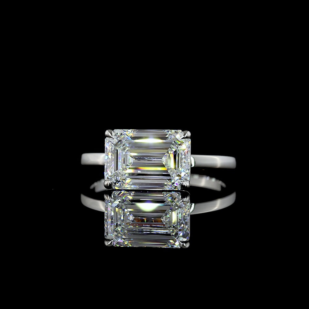 Platinum East-West Emerald Cut Lab Diamond Solitaire Ring - 3.06 Carat E VVS2 IGI Certified - Covaloro Fine Jewelry