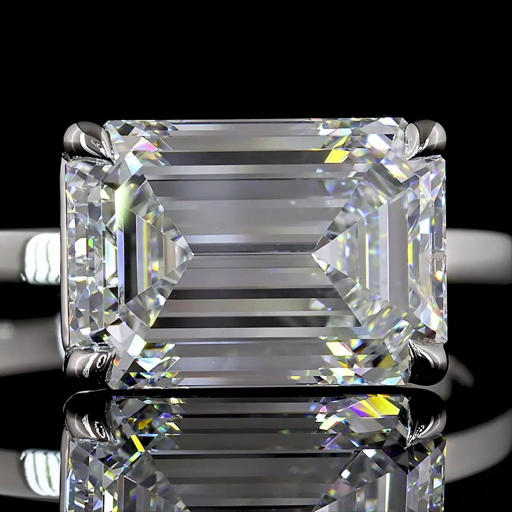Platinum East-West Emerald Cut Lab Diamond Solitaire Ring - 3.06 Carat E VVS2 IGI Certified - Covaloro Fine Jewelry