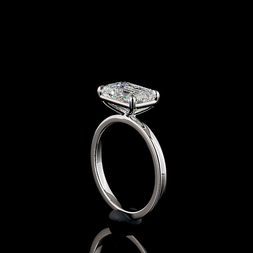 Platinum East-West Emerald Cut Lab Diamond Solitaire Ring - 3.06 Carat E VVS2 IGI Certified - Covaloro Fine Jewelry