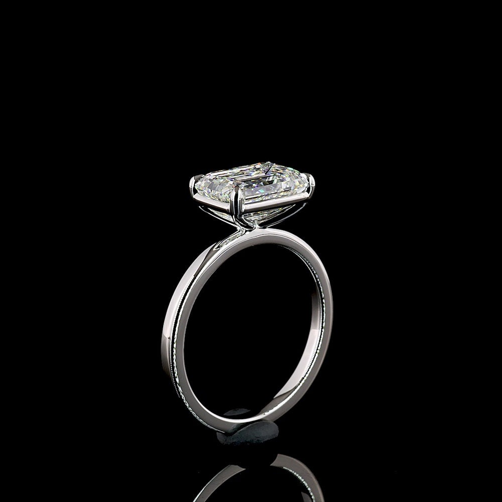 Platinum East-West Emerald Cut Lab Diamond Solitaire Ring - 3.06 Carat E VVS2 IGI Certified - Covaloro Fine Jewelry