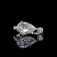 Platinum East-West Pear Shape Lab Diamond Ring - 3.05 Carat Center F VS1 with 0.92 Carat Accent Diamonds - Total 3.97 Carats - Covaloro Fine Jewelry