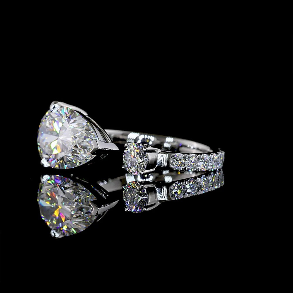 Platinum East-West Pear Shape Lab Diamond Ring - 3.05 Carat Center F VS1 with 0.92 Carat Accent Diamonds - Total 3.97 Carats - Covaloro Fine Jewelry