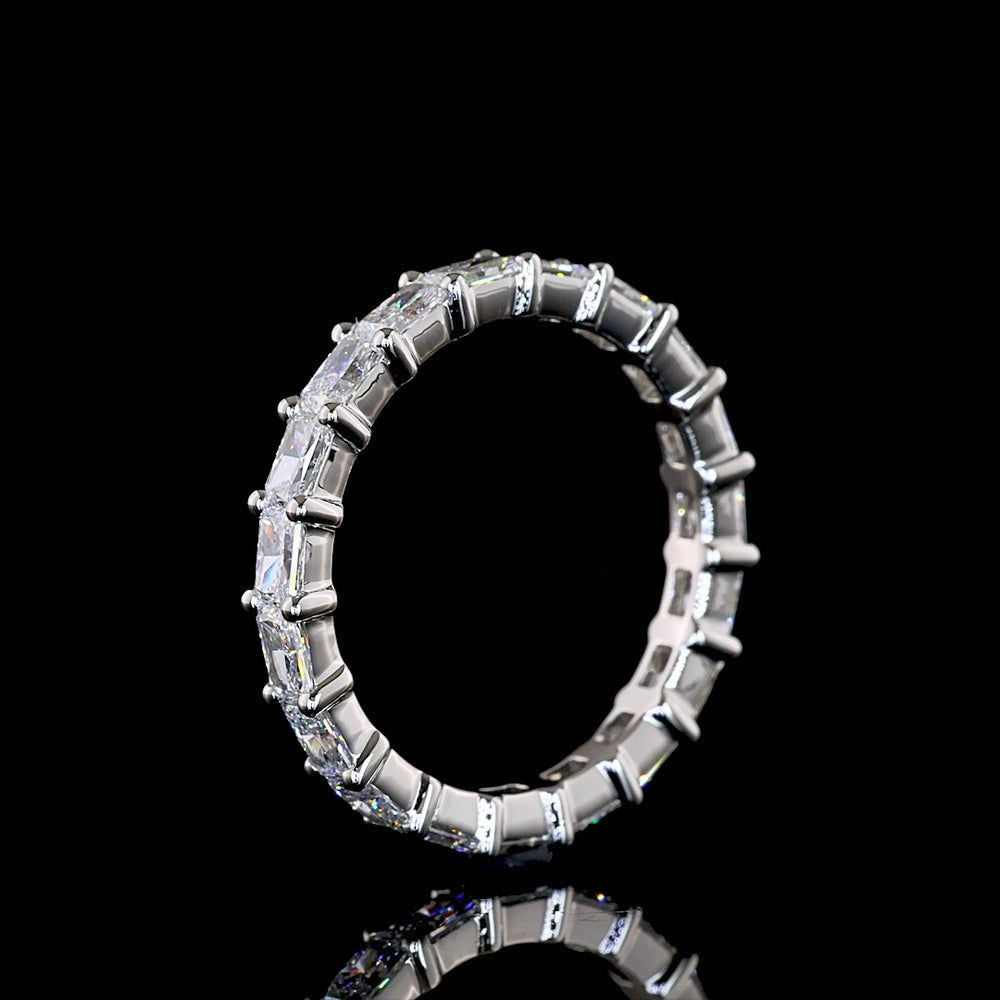 Platinum East-West Radiant Cut Lab Diamond Eternity Band - 1.76 Carat Total Weight, E-F Color VS1 Clarity, 19 Stones - Covaloro Fine Jewelry