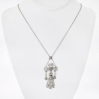 Platinum Edwardian-Style Filigree Diamond Pendant Necklace with Vintage Detailin Grams - 10.8g