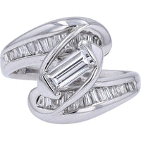 Platinum Emerald Cut Diamond Engagement Ring with 0.53 Carat Center and 1.00 Carat Total Baguette Diamonds