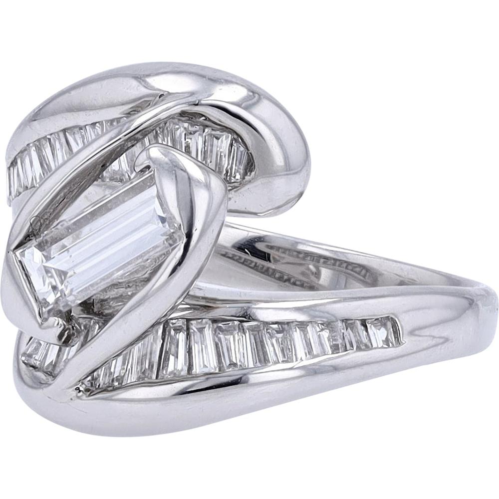 Platinum Emerald Cut Diamond Engagement Ring with 0.53 Carat Center and 1.00 Carat Total Baguette Diamonds