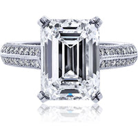 Platinum Emerald Cut Engagement Ring with 5.04 Carat E/VS2 GIA Diamond and 1.00 Carat Pavé Set Round Diamonds