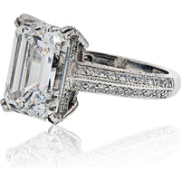 Platinum Emerald Cut Engagement Ring with 5.04 Carat E/VS2 GIA Diamond and 1.00 Carat Pavé Set Round Diamonds