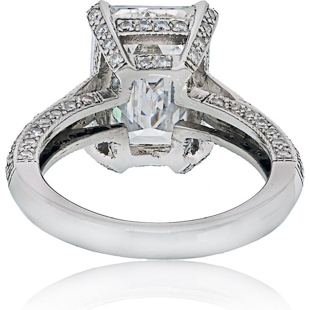 Platinum Emerald Cut Engagement Ring with 5.04 Carat E/VS2 GIA Diamond and 1.00 Carat Pavé Set Round Diamonds