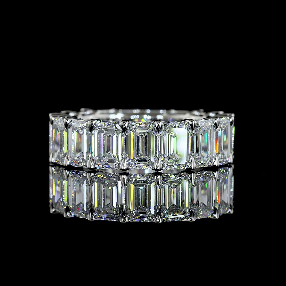Platinum Emerald Cut Lab Diamond Eternity Band - 17 Stones, 8.51 Carat Total Weight, E-F Color, VS1 Clarity - Covaloro Fine Jewelry
