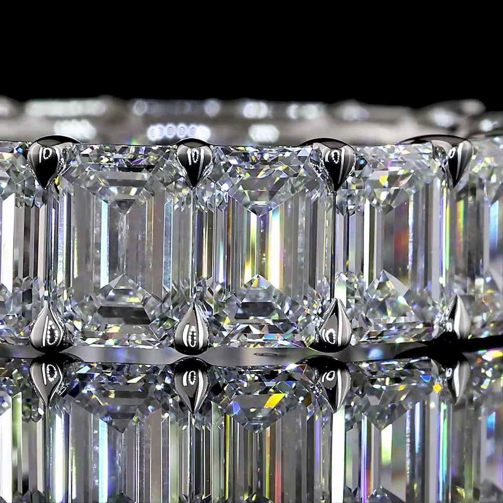 Platinum Emerald Cut Lab Diamond Eternity Band - 17 Stones, 8.51 Carat Total Weight, E-F Color, VS1 Clarity - Covaloro Fine Jewelry
