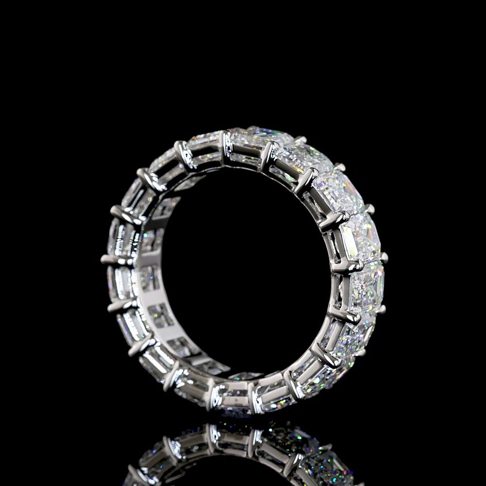 Platinum Emerald Cut Lab Diamond Eternity Band - 17 Stones, 8.51 Carat Total Weight, E-F Color, VS1 Clarity - Covaloro Fine Jewelry