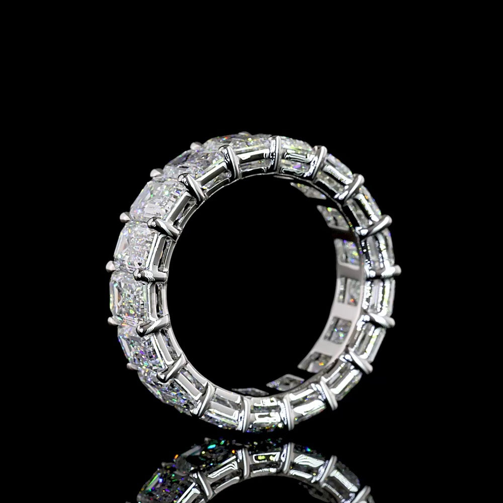 Platinum Emerald Cut Lab Diamond Eternity Band - 17 Stones, 8.51 Carat Total Weight, E-F Color, VS1 Clarity - Covaloro Fine Jewelry