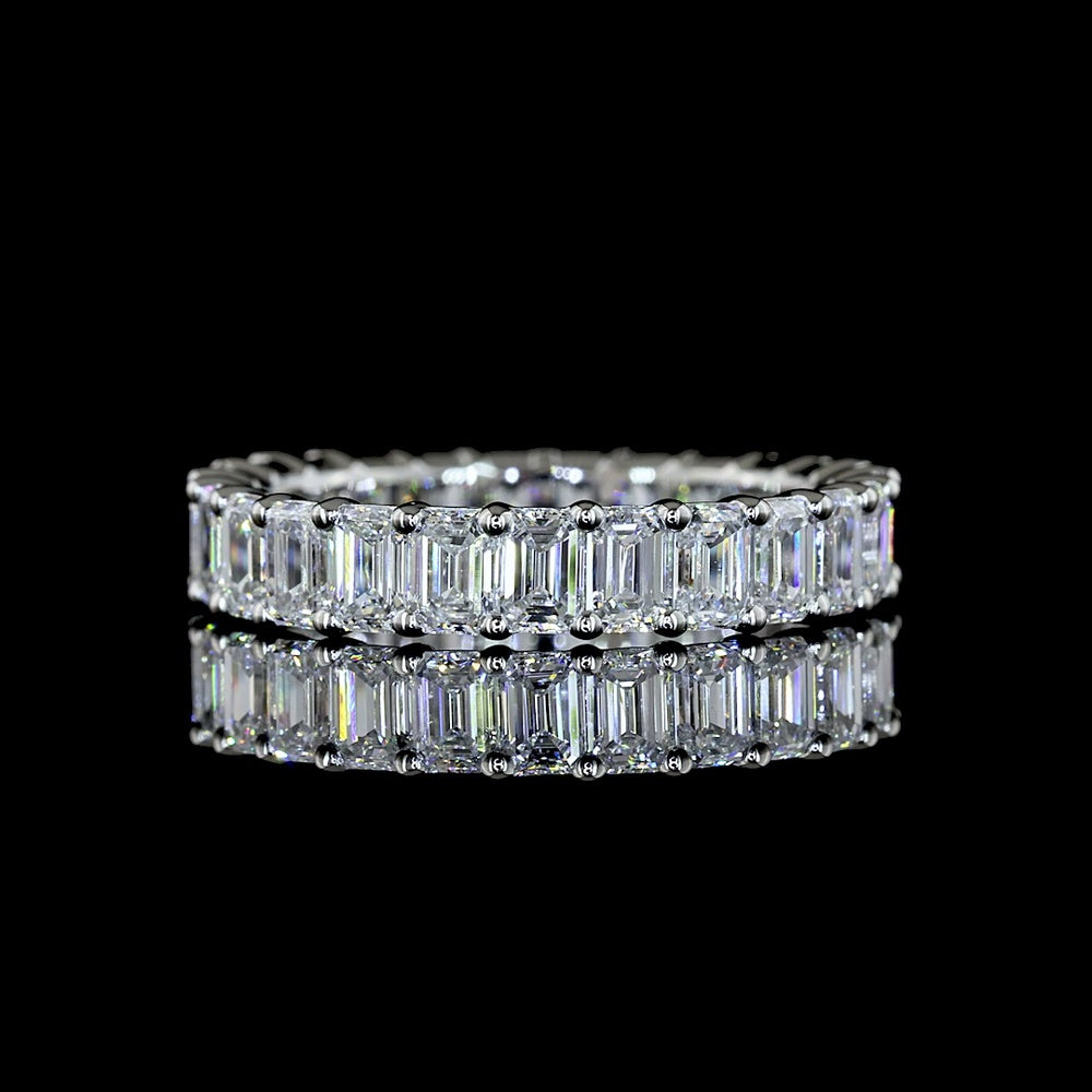 Platinum Emerald Cut Lab Diamond Eternity Band - 2.89 Carat Total Weight, 25 Stones, F Color VS1 Clarity - Covaloro Fine Jewelry