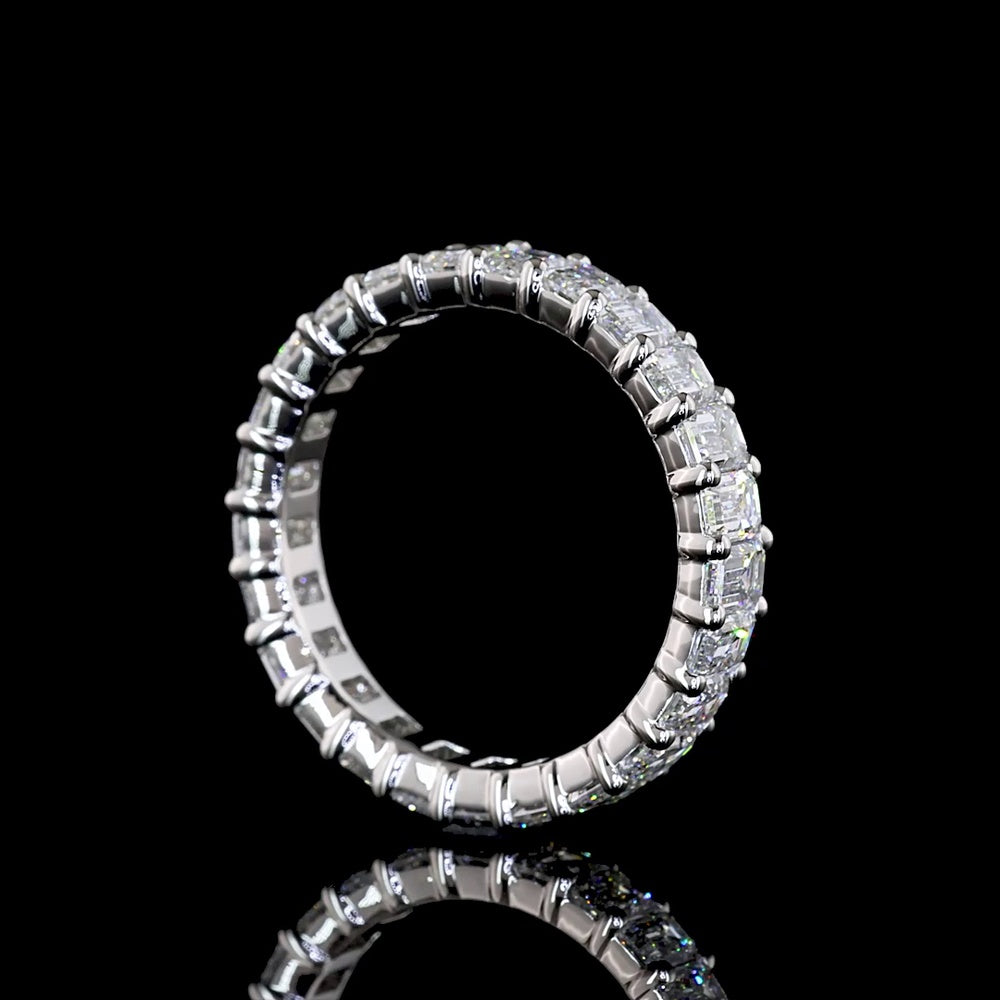 Platinum Emerald Cut Lab Diamond Eternity Band - 2.89 Carat Total Weight, 25 Stones, F Color VS1 Clarity - Covaloro Fine Jewelry