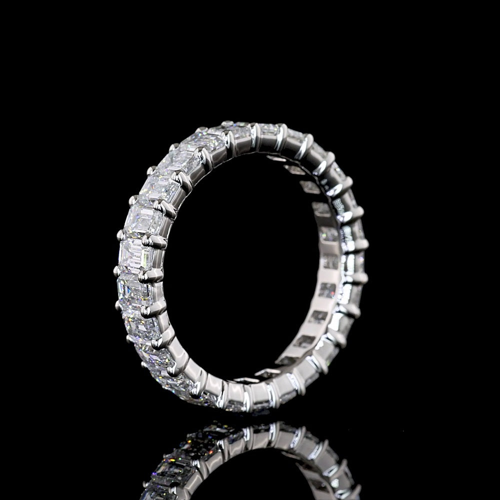 Platinum Emerald Cut Lab Diamond Eternity Band - 2.89 Carat Total Weight, 25 Stones, F Color VS1 Clarity - Covaloro Fine Jewelry