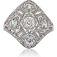 Platinum Estate Art Deco Diamond Ring - 2.5 Carats Total Diamond Weight