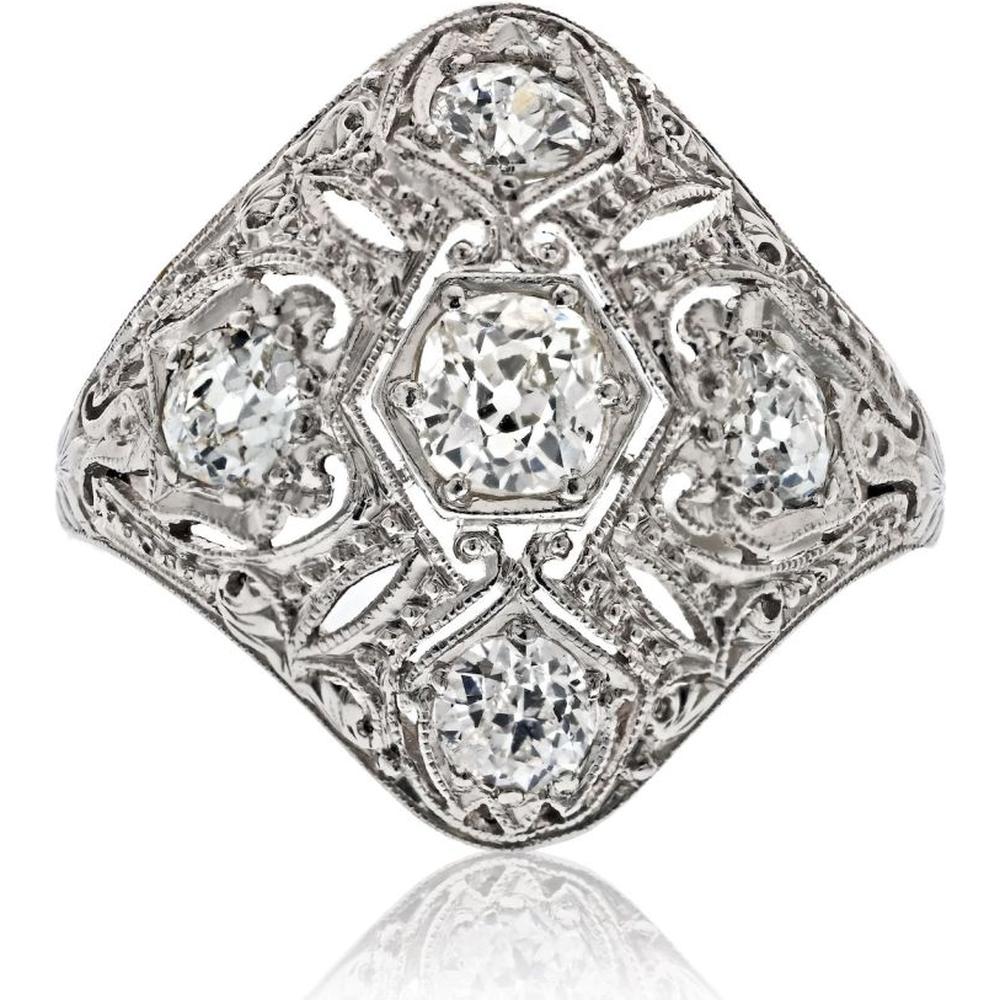 Platinum Estate Art Deco Diamond Ring - 2.5 Carats Total Diamond Weight