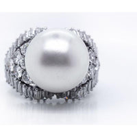 Platinum Estate Ring with 12.5mm White Pearl and 5.00 Carats Diamond Surround - Vintage 1960s Design