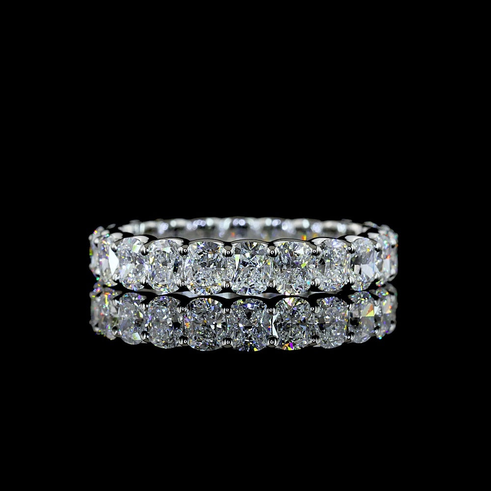 Platinum Eternity Band Ring with U-Prong Set Cushion Brilliant Lab Diamonds - 3.86 Carat Total Weight (22 Stones, E-F Color VS Clarity) - Covaloro Fine Jewelry