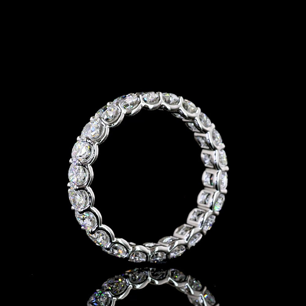 Platinum Eternity Band Ring with U-Prong Set Cushion Brilliant Lab Diamonds - 3.86 Carat Total Weight (22 Stones, E-F Color VS Clarity) - Covaloro Fine Jewelry