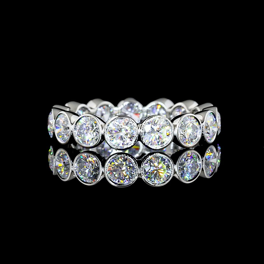 Platinum Eternity Band with 15 Bezel-Set Round Lab Grown Diamonds - 2.99 Carats Total Diamond Weight - Covaloro Fine Jewelry