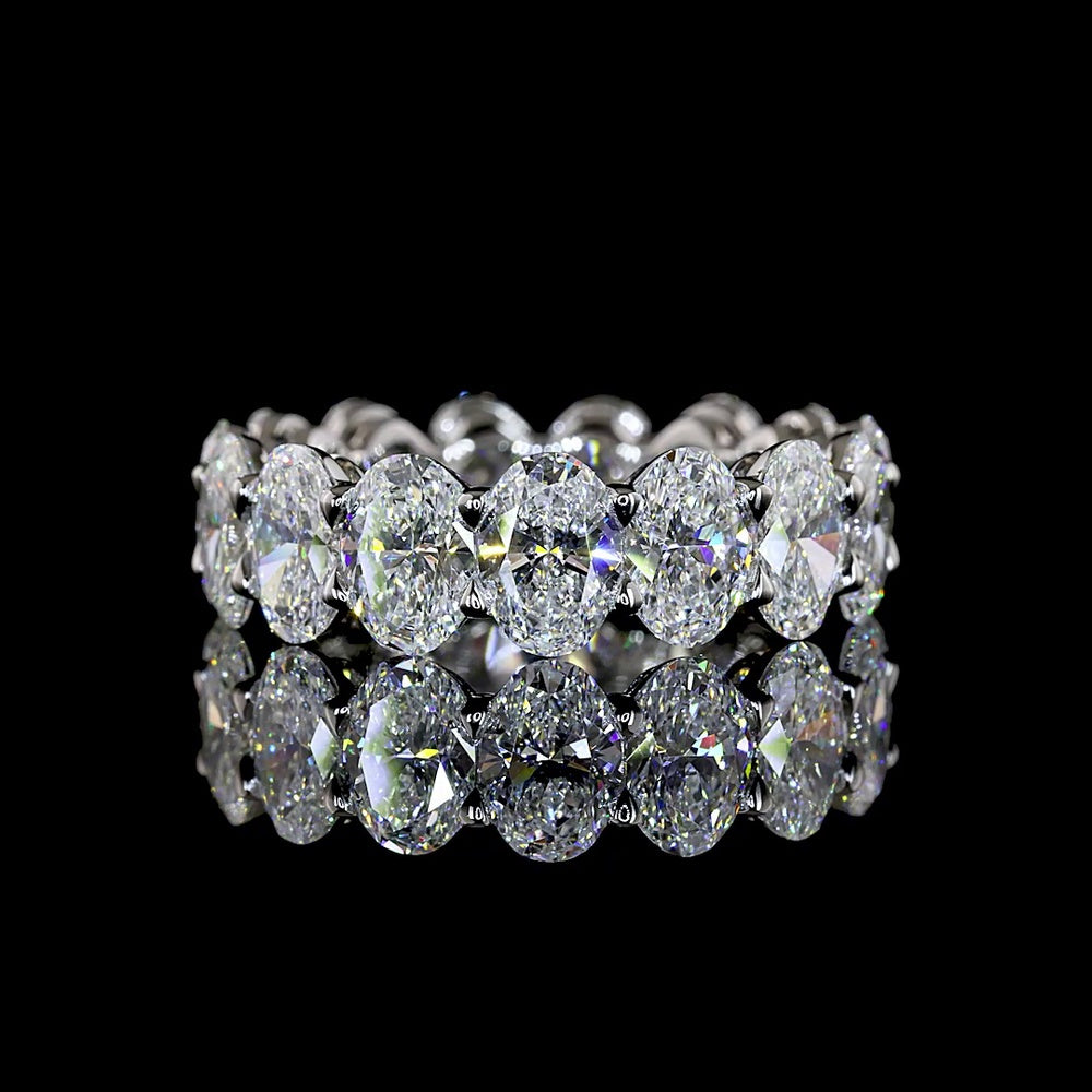 Platinum Eternity Band with 15 North-South Oval Cut Lab Diamonds - 7.04 Carats Total Diamond Weight, E-F Color, VS1 Clarity - Covaloro Fine Jewelry