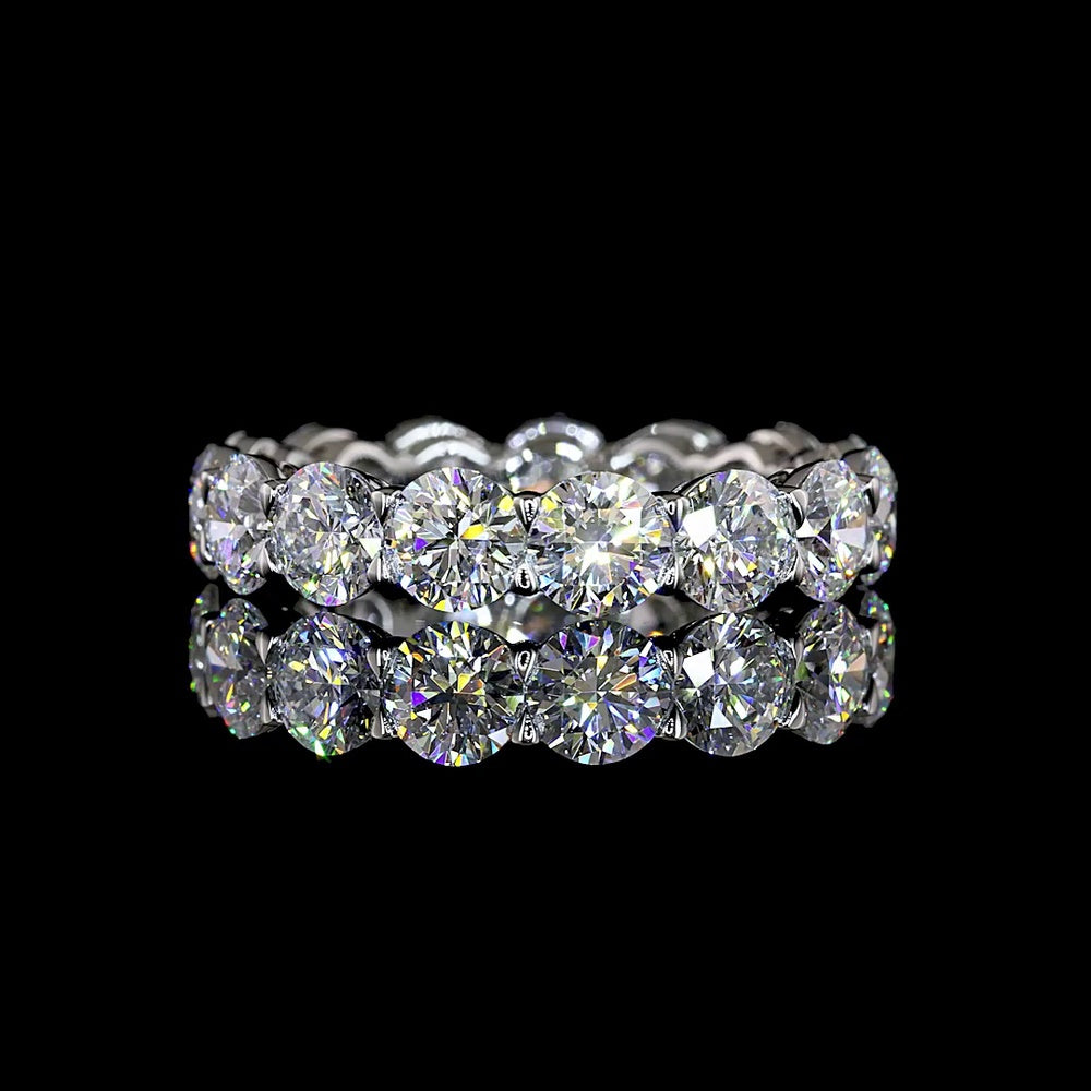 Platinum Eternity Band with 15 Prong-Set Round Lab Diamonds - 4.65 Carat Total Weight, E-F Color VS1 Clarity - Covaloro Fine Jewelry