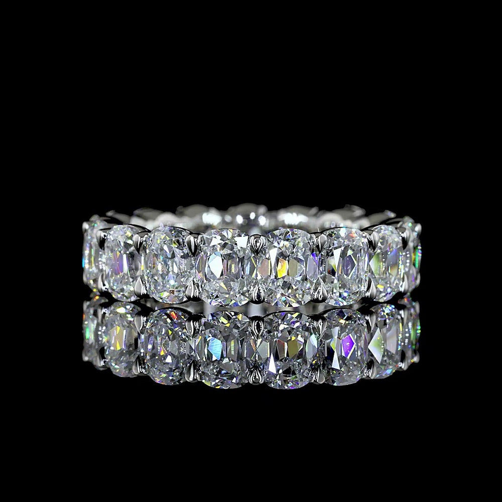 Platinum Eternity Band with 17 Antique Cushion Cut Lab Diamonds in Prong Setting - 6.80 Carat Total Weight, F VS2 Color Clarity - Covaloro Fine Jewelry