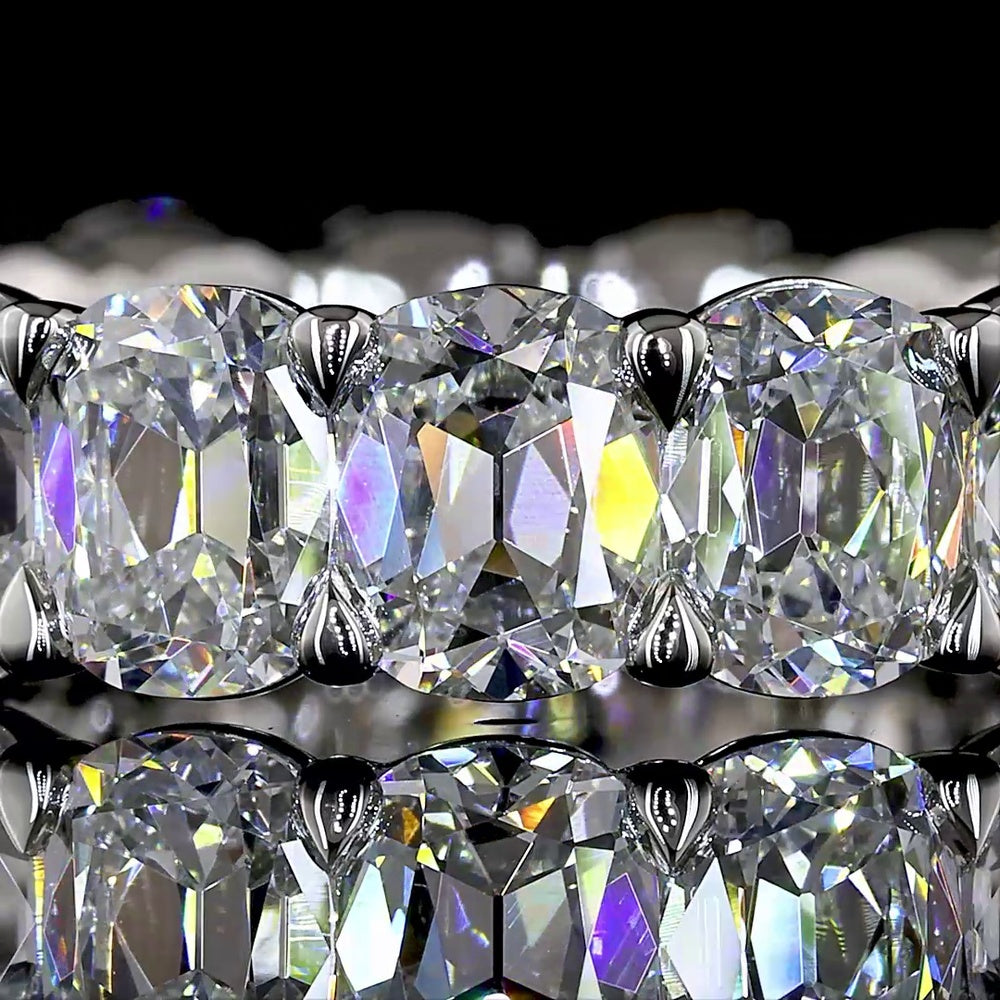 Platinum Eternity Band with 17 Antique Cushion Cut Lab Diamonds in Prong Setting - 6.80 Carat Total Weight, F VS2 Color Clarity - Covaloro Fine Jewelry