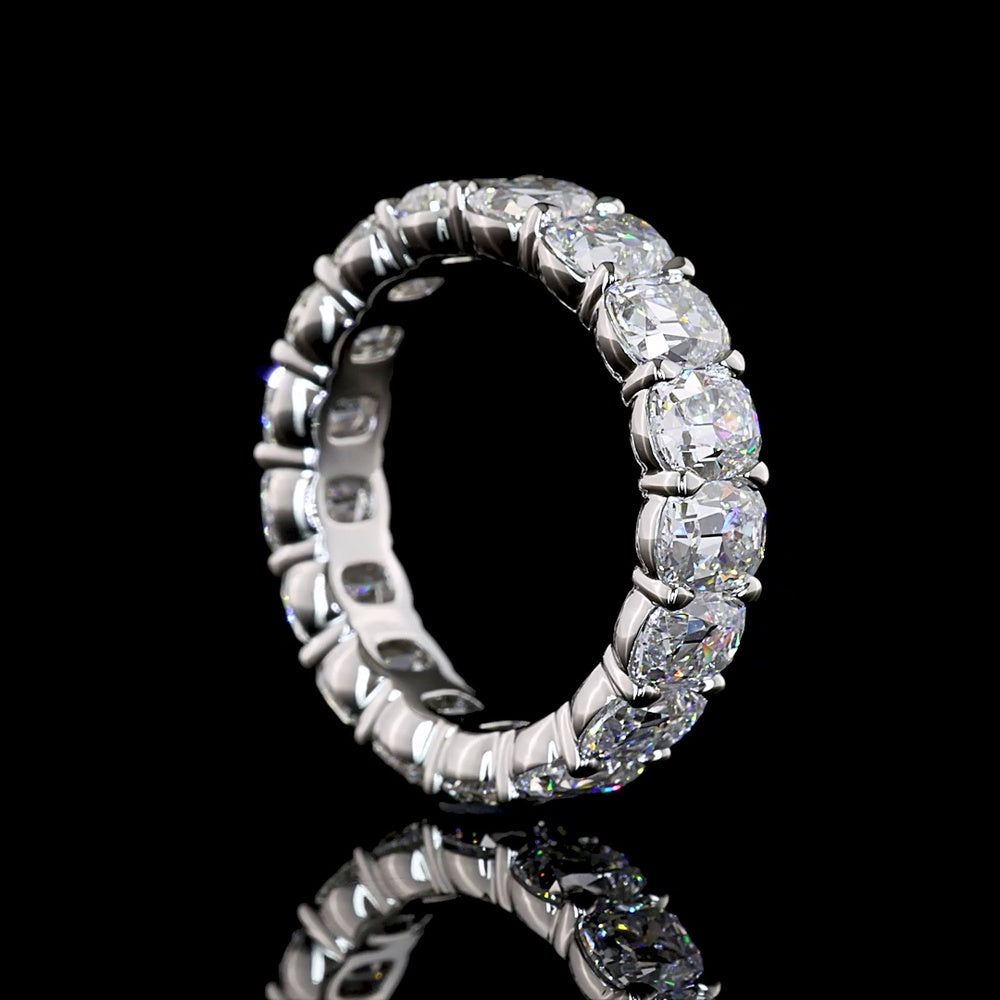 Platinum Eternity Band with 17 Antique Cushion Cut Lab Diamonds in Prong Setting - 6.80 Carat Total Weight, F VS2 Color Clarity - Covaloro Fine Jewelry