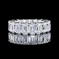 Platinum Eternity Band with 18 Emerald Cut Lab Diamonds in Prong Setting - 6.89 Carat Total Weight, E-F Color VS1 Clarity - Covaloro Fine Jewelry
