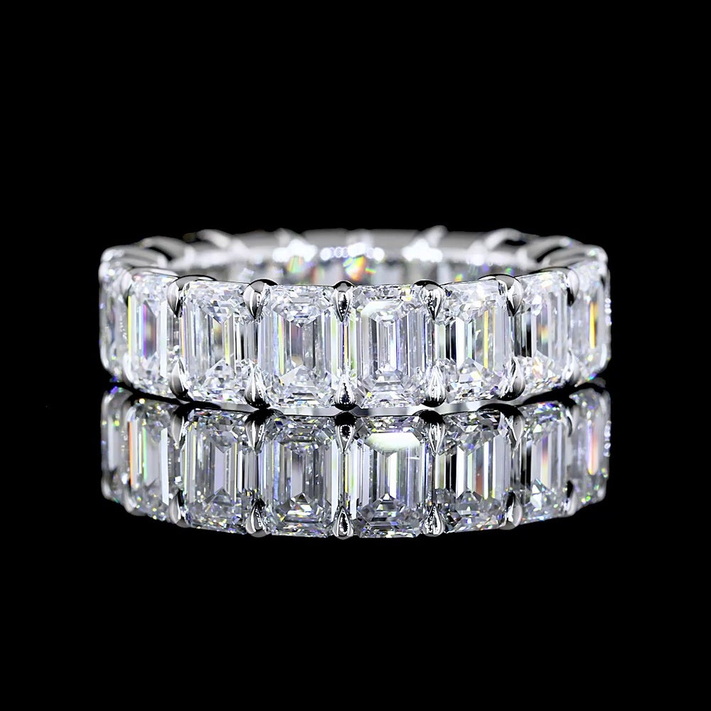 Platinum Eternity Band with 18 Emerald Cut Lab Diamonds in Prong Setting - 6.89 Carat Total Weight, E-F Color VS1 Clarity - Covaloro Fine Jewelry