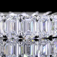 Platinum Eternity Band with 18 Emerald Cut Lab Diamonds in Prong Setting - 6.89 Carat Total Weight, E-F Color VS1 Clarity - Covaloro Fine Jewelry