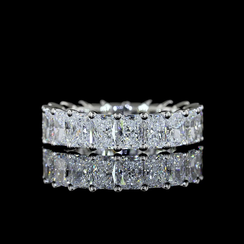 Platinum Eternity Band with 20 Prong-Set Radiant Cut Lab Diamonds - 4.06 Carat Total Weight, E-F Color VS Clarity - Covaloro Fine Jewelry