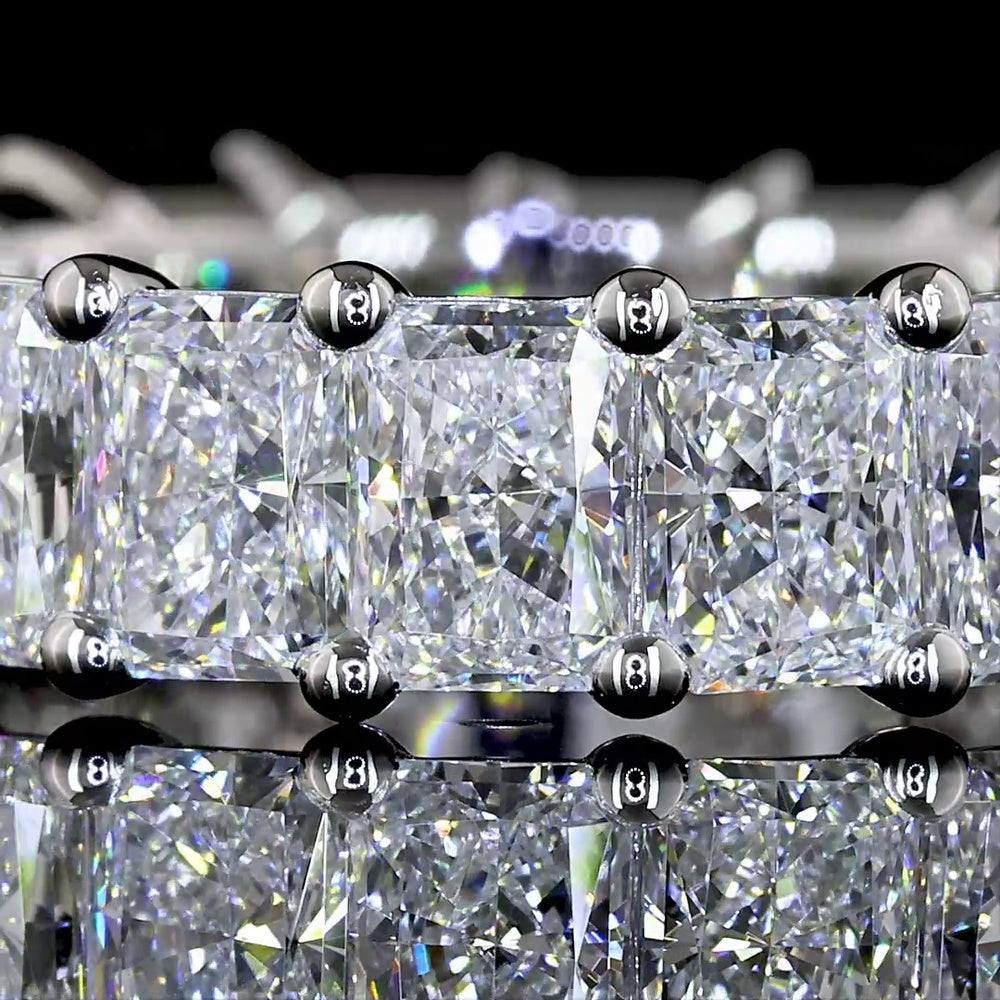 Platinum Eternity Band with 20 Prong-Set Radiant Cut Lab Diamonds - 4.06 Carat Total Weight, E-F Color VS Clarity - Covaloro Fine Jewelry